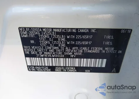 2018 Toyota Rav4 Xle z USA, uszkodzony, nr VIN 2T3WFREV8JW484448